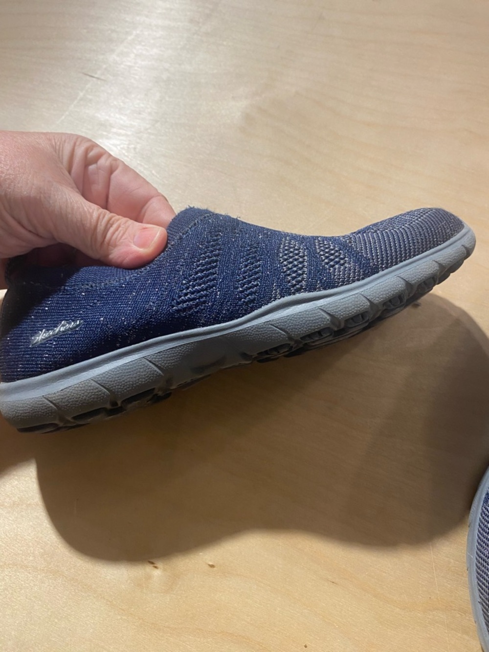 Skechers Navy Blue Slip-On Knit Sneakers 7 (Box 1) - Picture 6 of 13